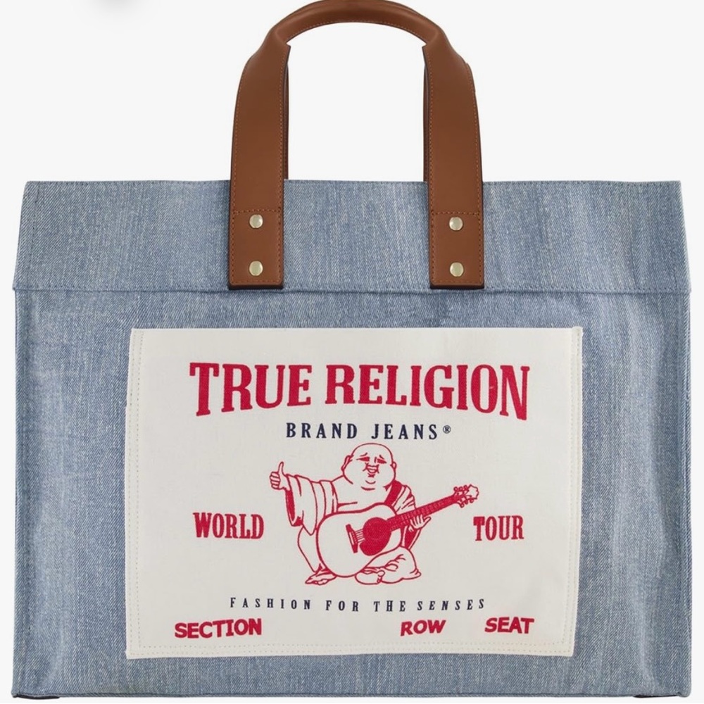 True Religion Large Tote Bag, Canvas Travel Carryall Shoulder Handbag